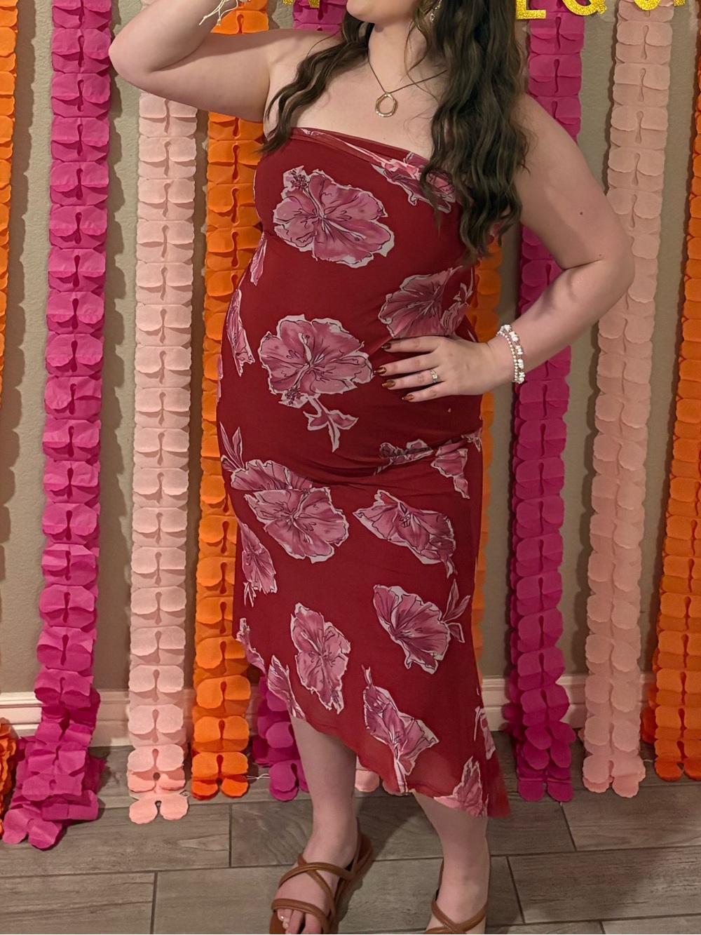 Women’s Asymmetrical Red Floral Midi Skirt